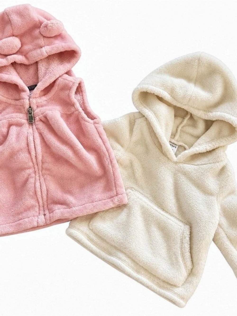 Carter’s Baby Girl 2PC Fleece Hoodie & Bear Ear Vest Pink White 6M